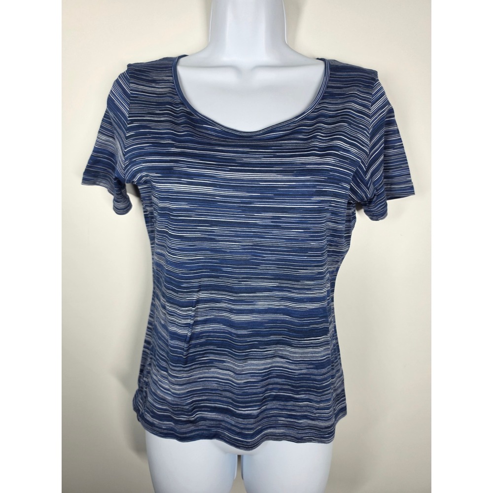 Missoni Sport Blue White Space Dye Stripe Short Sleeve Scoop Neck Top Italy